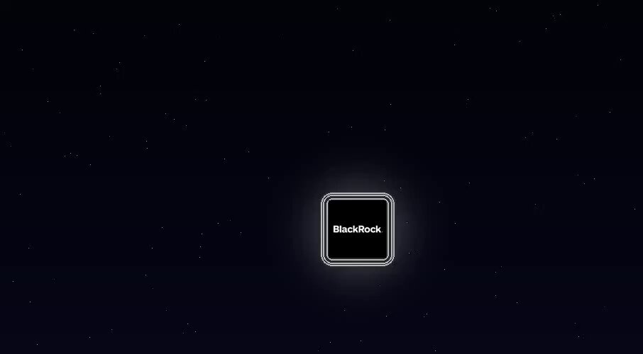 The image features a square logo with the words "BlackRock" written inside of it, set against a dark blue sky filled with stars. The background of the image is black, which contrasts with the white text and logo. The image also includes some text that reads "Just some of the leading platforms for distributed RWA's on @solana @BlackRock @Paxos @Anchorage @solsticefi @maplefinance @onrefinance @securitize".
