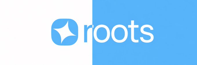 The image displays the logo for "$roots," a company whose ticker and name are confirmed as "roots." This matches the context of creating communications and a banner for the company.