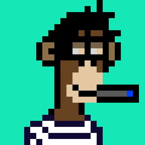 A pixel art portrait depicts a character with dark hair and tan skin holding a dark object to their mouth, wearing a black and white striped shirt against a bright green background—evoking a retro video game style that aligns with the NFT/PFP (profile picture) aesthetic of the "JOAKER" crypto collection being promoted.