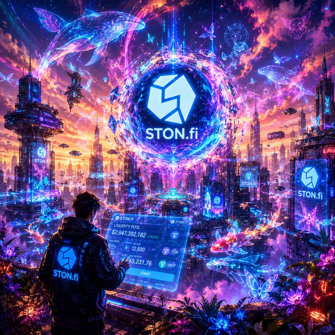 ursa, the largest planet in the Stonfi ecosystem, is surrounded by a vibrant blue and purple sky with floating islands and buildings.
