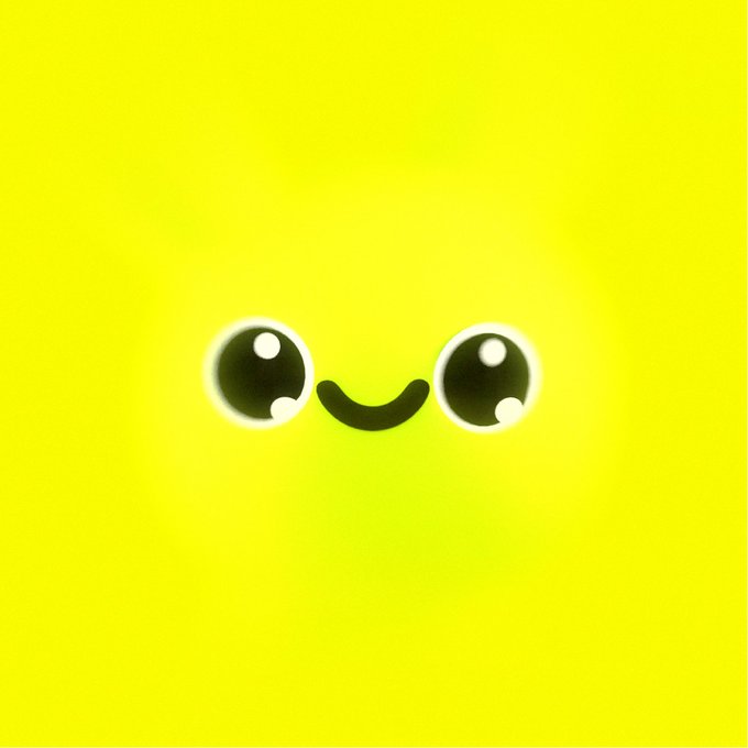 A simple cartoon-style yellow smiley face with large round black eyes and a small smile on a bright yellow background.