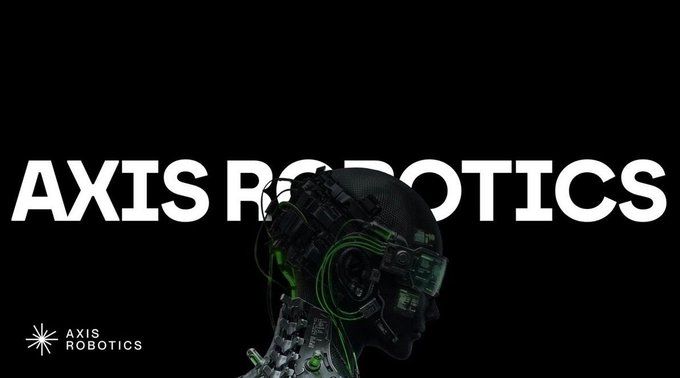 A promotional graphic for 'AXIS ROBOTICS' featuring a stylized robotic head with green circuitry against a black background, with the company's logo in the corner.