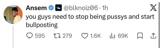 This image shows a tweet from "@blknoiz06" with the text "you guys need to stop being pussys and start bullposting". The accompanying post highlights a hypothetical investment in $SNDK that yielded over $1M, suggesting that "bullposting" (promoting positive sentiment for an asset) could have led to such gains with stocks on Solana.