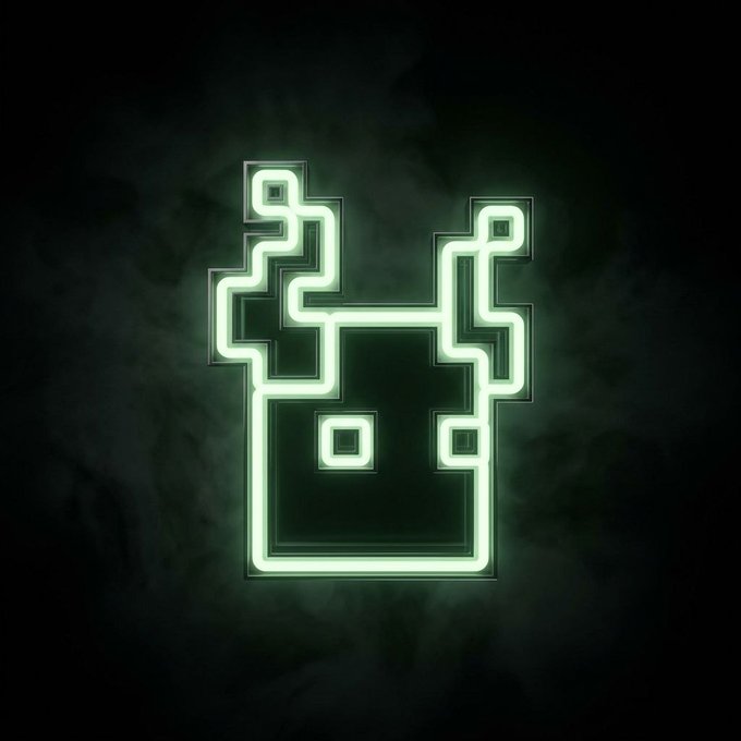 A glowing pale green neon outline of the Ethereum logo floats against a dark, smoke-filled background, transforming the original symbol into a premium cinematic emblem. The design preserves the classic Ethereum shape with its stacked geometric layers now rendered as luminous hollow lines.
