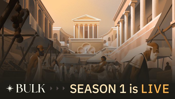 The image features a poster for the TV show "Bulk" that is currently season 1, which is live. The poster displays an illustration of a city scene with buildings and people, along with text that reads "Season 1 is Live". This suggests that the show has been recently released or is in progress, as it is advertised on television.