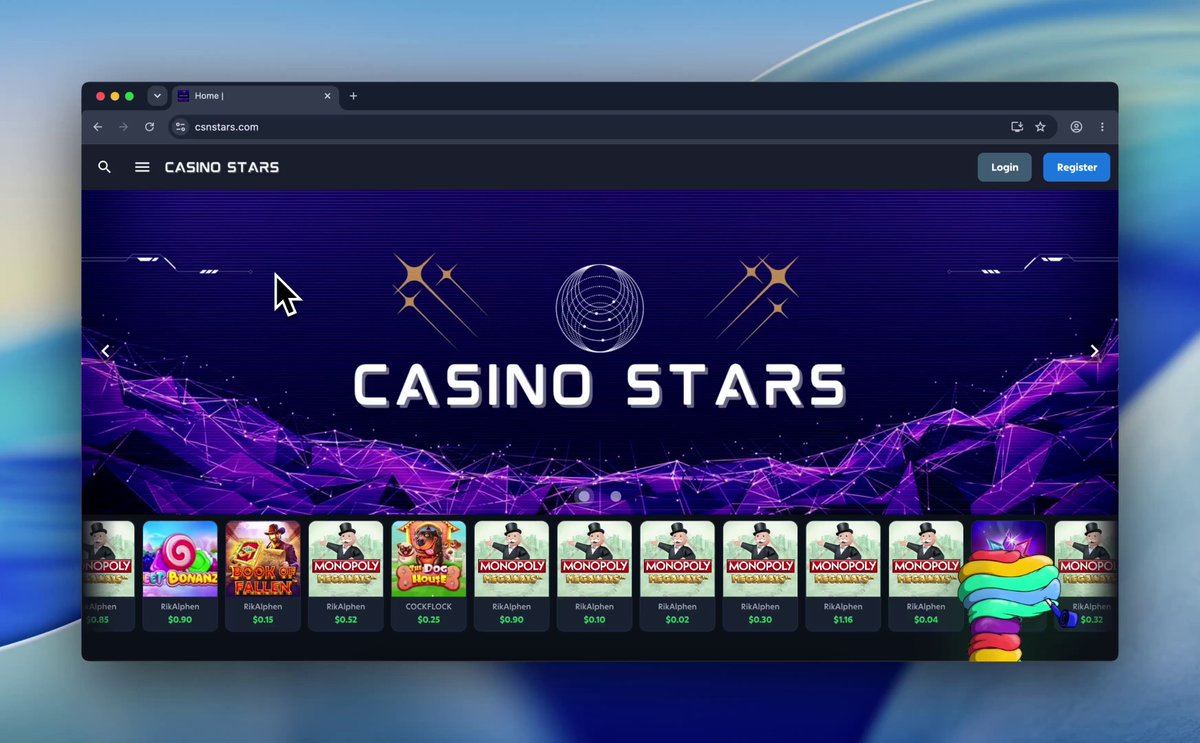 The image shows a website called "Casino Stars" that has been recently launched, and it is being promoted by the COCK community. The website features a list of games available for download, including one game named "CockCoin". The post also mentions that the Flock has landed on this site, which means they have successfully accessed the casino stars platform to view the available games.