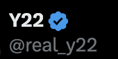 A profile display shows the username 'Y22' with a verified blue checkmark and the handle '@real_y22' on a black background.