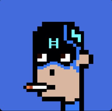 A pixel art illustration on a blue background shows a side profile of a person with black hair, blue facial markings, and a cigarette in their mouth.