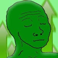 A serene green sculpted face with closed eyes is set against a geometric background, evoking a calm, meditative mood. The image complements the post's tone of peaceful contentment, suggesting a quiet satisfaction with the portfolio's gains.