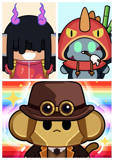 The image features three cartoon-style character illustrations, including a dark-haired figure with purple horns, a red-hooded character with glowing green eyes, and a monkey wearing a brown hat and goggles, all framed against a rainbow background—showcasing NFT collectibles from the Chimpers collection, including Yuiji, Hourou, and a Tantei Genesis 1/1 highlighted in the sales post.