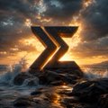 A bold, metallic sigma (∑) symbol stands dramatically on rocky terrain against a golden, cloudy sunset sky. The image visually reinforces the post's message, pairing the iconic sigma letterform with the declaration that sigma waves alone are sufficient.