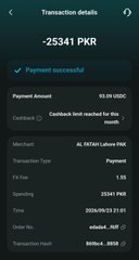 A mobile screenshot of a successful JazzCash transaction for an 'AL INSTANT Labour PKR' payment of -25341 PKR.