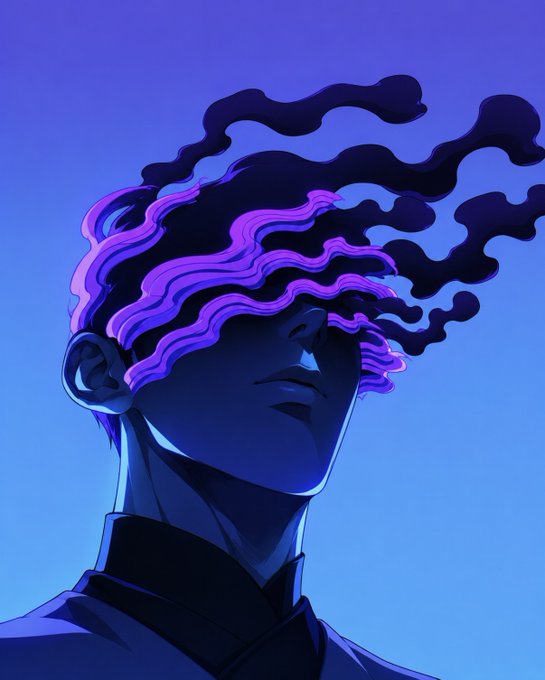 A stylized digital illustration shows a figure whose head dissolves into flowing, cloud-like purple and dark tendrils against a blue gradient background, visually echoing the post's metaphor of having "heads in the clouds." No text, numbers, or tickers are visible in the image.