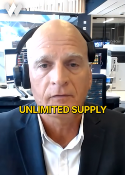 A bald man wearing headphones sits in front of financial monitors, with bold yellow text reading "UNLIMITED SUPPLY" displayed across the image, tying into the post's argument against a $10K Bitcoin price target by emphasizing that limited supply—backed by ETFs and corporate treasuries—contradicts McGlone's bearish call.