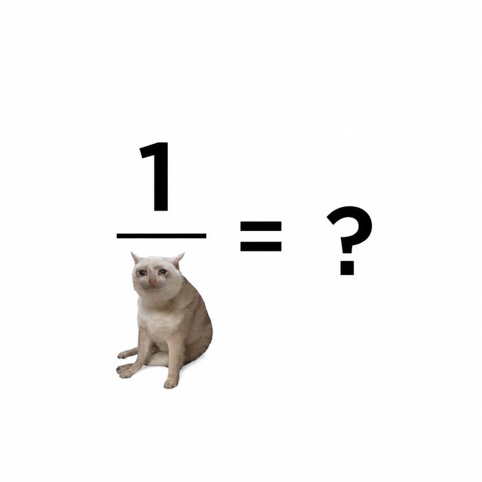 The image shows a math equation "1 ÷ cat = ?" with a sitting cat positioned as the denominator, used in a MEXC crypto giveaway promotion where participants must solve the puzzle to claim 10 USDT prizes. The cat serves as a playful visual riddle tied to the Instagram giveaway link.