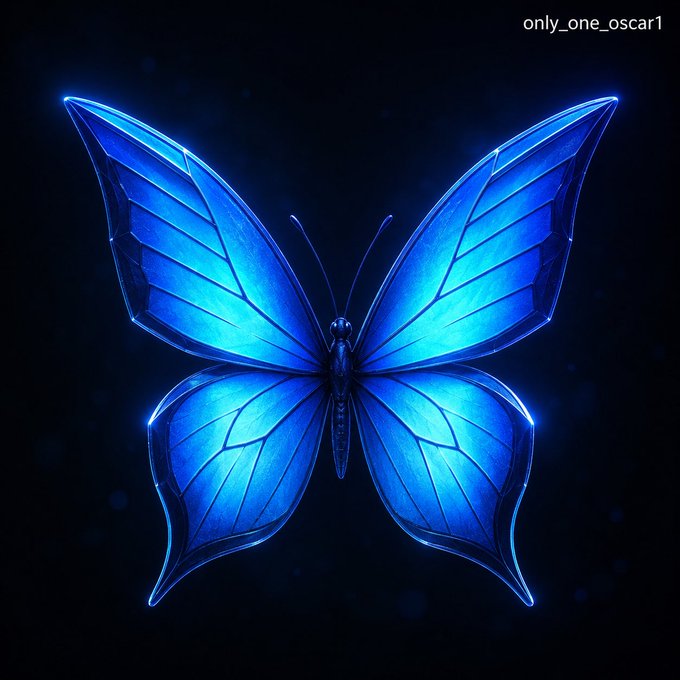 A glowing blue butterfly with detailed wings is displayed against a dark background, with the username 'only_one_oscar1' in the corner.