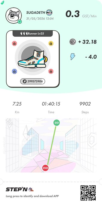 The image shows a fitness tracking app with a cartoon cat running shoe as its main feature, displaying the user's progress towards their daily step goal of 10,000 steps. The app also provides information about the user's location and distance traveled during their run.