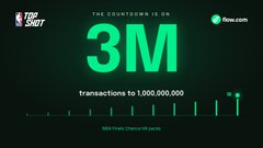 A dark green graphic celebrating '3M Transactions to 1,000,000,000' for Nasdaq-100 with a 'THE COUNTDOWN IS ON' message.