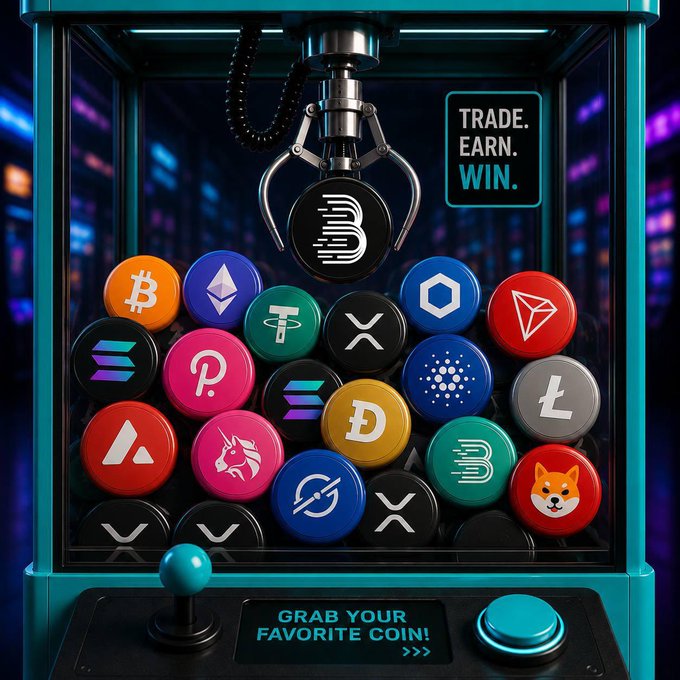 ersatz trading card game machine with a blue background, black and white buttons, and a claw-like arm holding colorful cards labeled "A", "B", "C", "D", "E", "F", "G", "H", "I", "J", and "K".