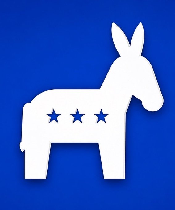 The image features the Democratic Party logo—a white donkey silhouette with three blue stars on a blue background—paired with a post noting that zero Democrats voted to advance the Crypto Clarity Act, while four Republicans also opposed it.