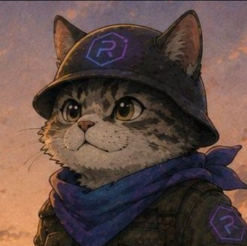 A digital illustration of a determined tabby cat wearing a black hard hat and blue bandana, both emblazoned with a purple "R" logo for the $Raycat crypto project, tying into the post's "hard hats on" stream announcement about doing a deep dive on the coin.