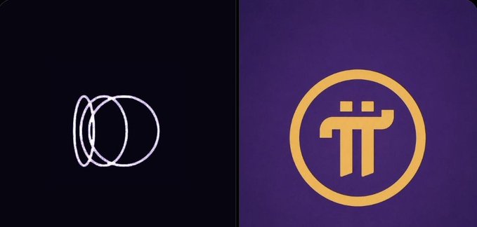 A side-by-side comparison showing the Pi Network logo alongside another cryptocurrency logo on a dark purple background.