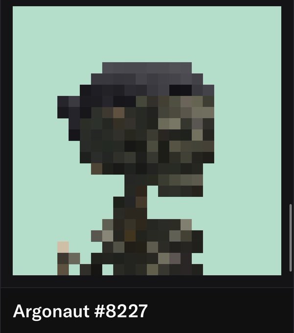 A pixelated character portrait with the label 'Argonaut #8227' displayed at the bottom on a light green background.
