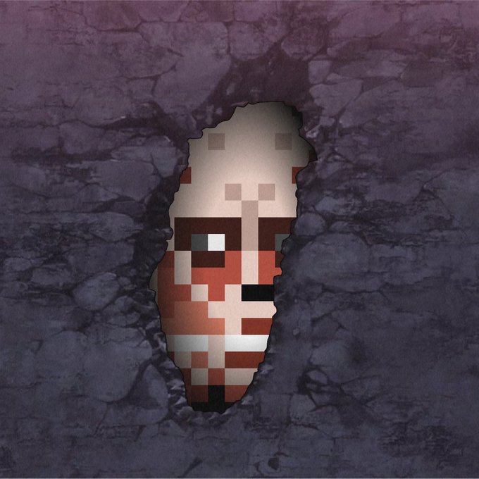 The image shows a pixelated character face peeking through a jagged hole in a cracked, gray concrete wall. The face appears to have a pale complexion with prominent eyes and an open mouth, creating a meme-style "peeking through a hole" effect commonly used in gaming and cryptocurrency community posts.

Regarding the post about "$zaibatsu Wagies": The image relates to this post as a meme template used by crypto communities (particularly Solana-based meme coins like $zaibatsu) to humorously depict users "peeking out" or hiding, with "wagie" being internet slang for a wage-earning worker or "normie" — suggesting the poster wants to see fellow "wagies" (regular workers) who hold the $zaibatsu token.