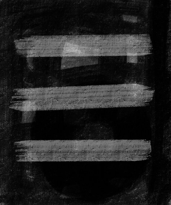 This abstract black and grey artwork titled "Dystract Genesis" by @c3naaX features horizontal, textured brushstrokes layered over a dark background. The piece visually reflects the title through its gritty, fragmented aesthetic.