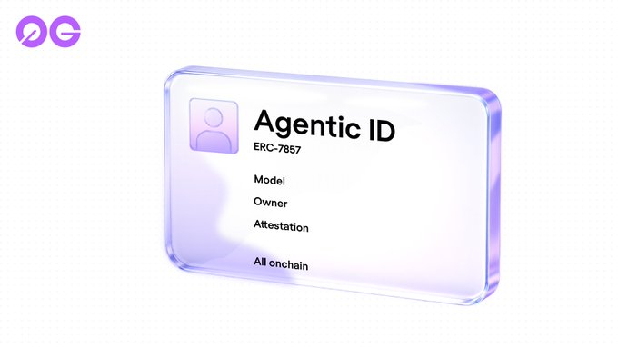 The image features a square, clear plastic card with white text that reads "Agentic Id". It appears to be a business card or identification card for an individual named Agentic. The card has a purple border and is placed against a white background. The text on the card includes details about the identity holder's role as an agent, their owner, and other relevant information.