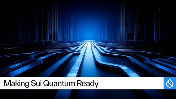 A futuristic blue graphic with glowing circuit-like pathways and the text 'Making Sui Quantum Ready' alongside the Sui blockchain logo.