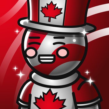 A cheerful cartoon character wearing a top hat and attire featuring Canadian maple leaf motifs and red-and-white stripes, styled as a "SpaceRiders" collectible to celebrate Canada Day. The patriotic Canadian imagery directly ties to the newly minted Canada Day NFT Special Edition announced in the post.