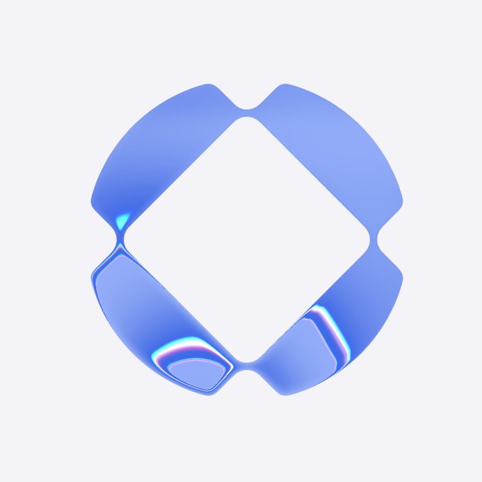 A 3D-rendered, glossy blue, geometric, ring-shaped logo or icon against a white background.