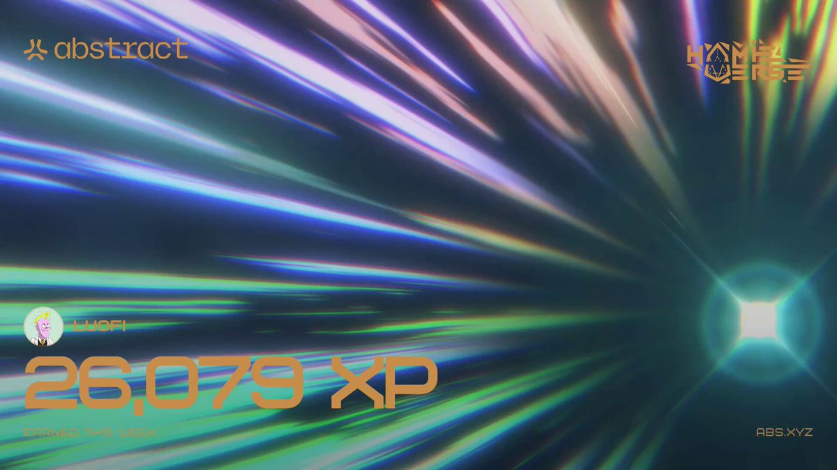 The image features an abstract design with blue and orange lines that appear to be moving or shooting out from a central point, creating a sense of motion. The background of the image has a gradient effect, transitioning between shades of green and purple. The text "@AbstractChain" is written in white at the top of the image, while "@MoodyMights" is displayed below it. Additionally, there are two small circles with a green center located near the bottom right corner of the image.