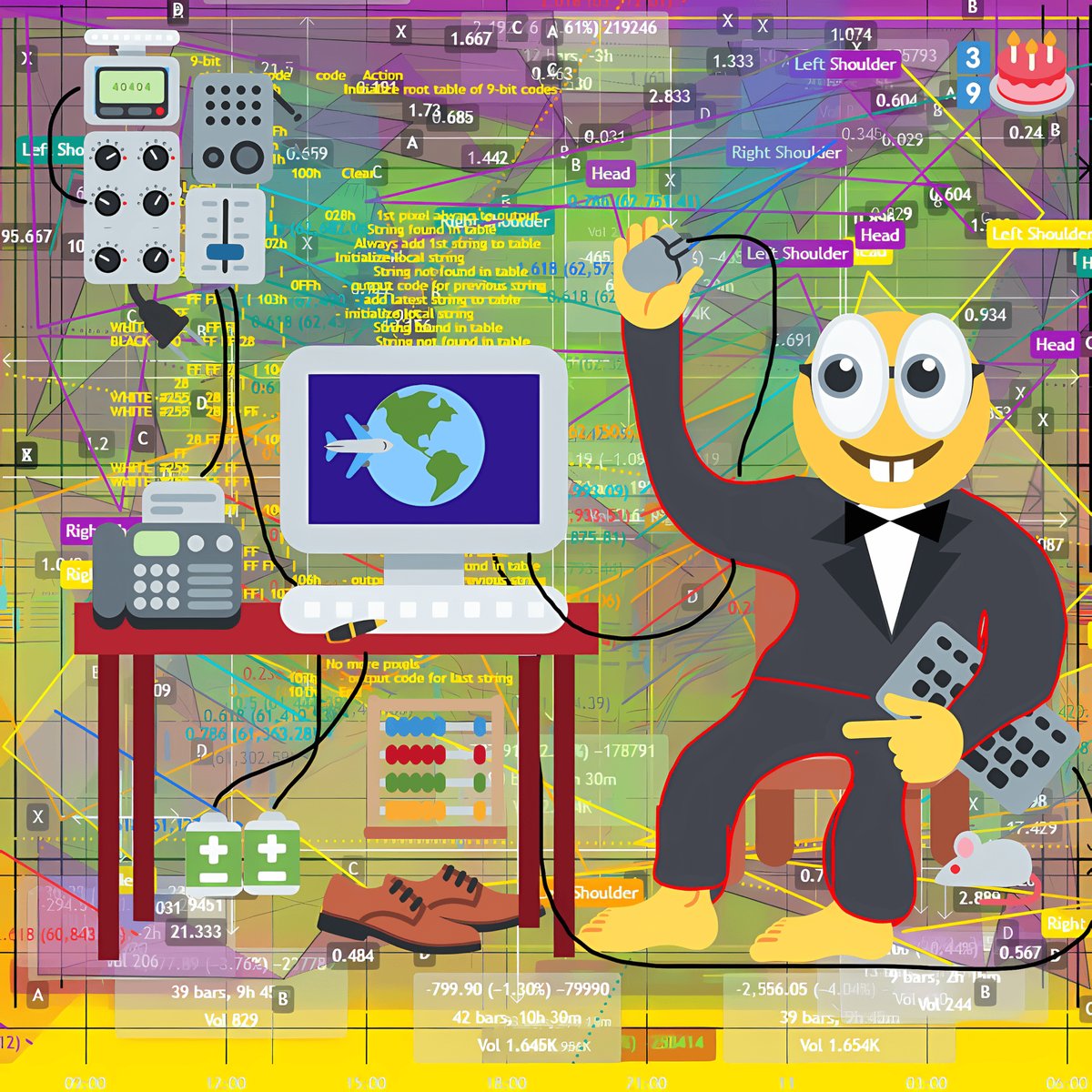 The image features a cartoon character dressed as a man wearing a suit, holding a remote control and standing next to a computer monitor with a mouse nearby. The background of the image has various objects such as a keyboard, an abacus, and a calculator, suggesting that this scene takes place in a workspace or office setting.

The post on social media is titled "I have just collected Next year you'll be 40" by @MAdoption46654, which implies that the character's outfit represents the concept of time passing, symbolizing the idea of aging and the passage of time. The image also includes a mouse and keyboard, indicating that this scene could be set in an office or workspace where people work on computers for long periods.