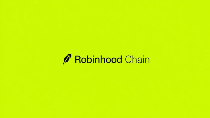 A green screen displaying the 'Robinhood Chain' logo with a feather icon.