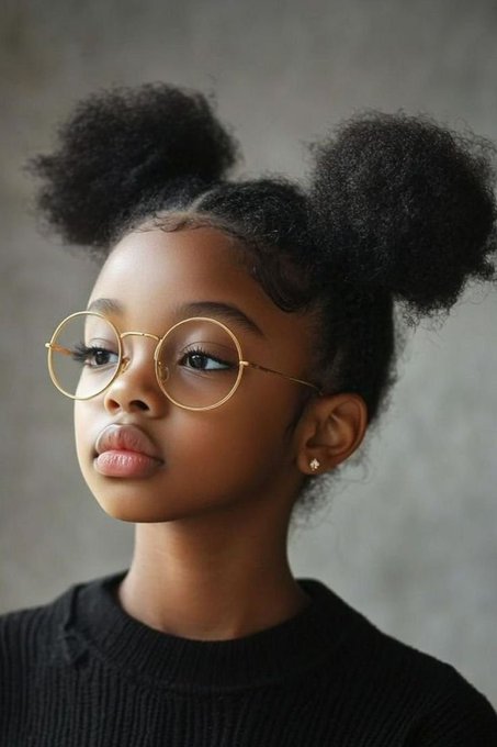A young girl with two space buns and round gold glasses poses thoughtfully against a neutral backdrop, embodying the stylish confidence celebrated in the "GM Beautiful People" greeting.