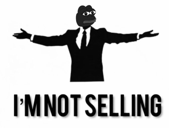 A meme image showing a silhouette of a person in a business suit with arms spread wide in a 'T-pose', with the Pepsi logo edited onto the head, and the text 'I'M NOT SELLING' in bold black letters below.