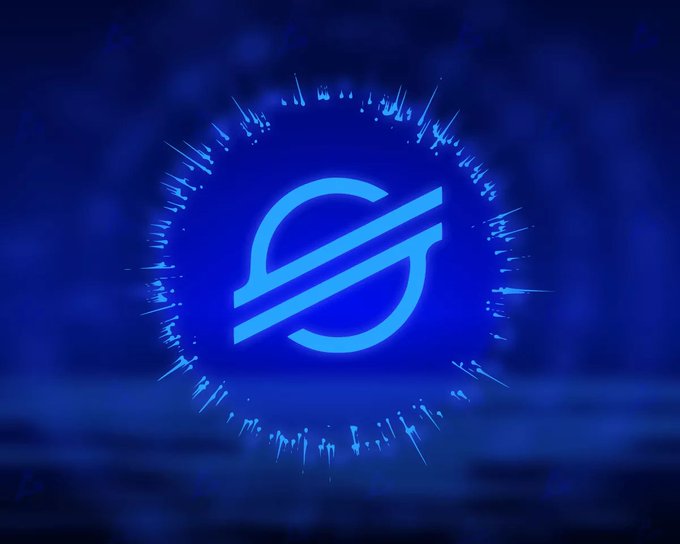 The image features the Stellar (XLM) logo—a stylized "S" design—surrounded by a glowing blue energy burst effect on a dark background, visually representing the explosive growth highlighted in the post about Stellar's TVL surging 206% in the first half of 2026.