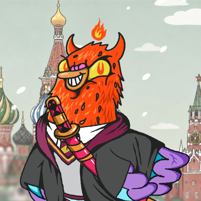 The image features a cartoon owl dressed as a knight, holding a sword and wearing a cape or robe. The owl has a red beard and is standing against a backdrop of buildings with domes and spires, suggesting an urban setting. The caption for this image reads: "havent done one of these in a hot minute but the @RallyOnChain has given me 1 GTD WL spot to give out for their FREE wingston mint coming :-). Follow @RallyOnChain & @grebby - like & comment on this post - join and participate in this campaign:".