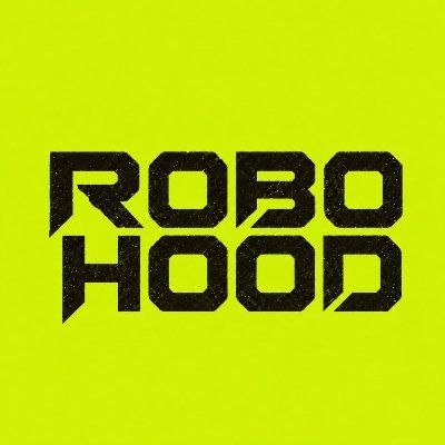 The image features the stylized text "ROBO HOOD" in bold black block letters on a bright neon green background, with an angular cut on the left side of each letter giving it a futuristic, robotic aesthetic. This serves as the logo/branding for the @RoboHoodNFT project mentioned in the giveaway post, which is promoting their upcoming debut of 1,111 robot NFTs.