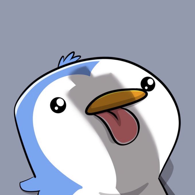 A cartoon illustration of a white bird-like character with an open beak and tongue sticking out against a gray background.