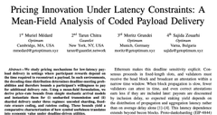The image shows an academic research paper titled " Pricing Innovation Under Latency Constraints: A Mean-Field Analysis of Coded Payload Delivery" written by a person named @get_optimum. The paper discusses the relationship between pricing and latency constraints in the context of cryptocurrency mining, specifically Ethereum. It also mentions that this research is related to the post about mean-field analysis and how it can be applied to pricing problems.