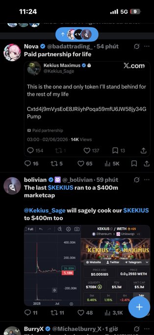 A screenshot of a social media app, possibly Twitter, displaying several posts. The main post is a tweet from someone named "Bolivian", who has sent three different messages. These messages are posted at various times with different descriptions: one mentions a "broker" in a negative tone; another uses the word "xalgo" to discuss an algo (or trading strategy). The third message focuses on a stock market post, although the main content is not clear from the screenshot alone.