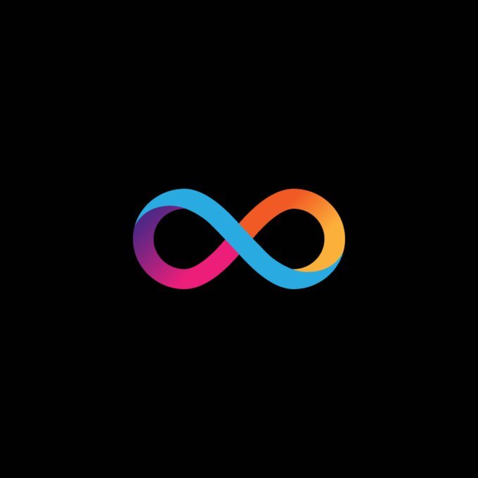 A colorful infinity symbol logo on a black background.