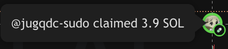 A notification message reading "@jugqdc-sudo claimed 3.9 SOL" with a Fast UI logo icon.