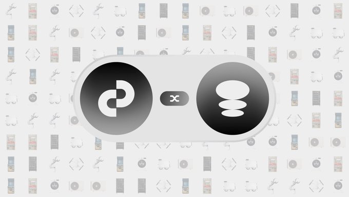 A promotional graphic announcing a partnership between Polygon and Coinbase, featuring both companies' logos centered on a light background patterned with small icons.