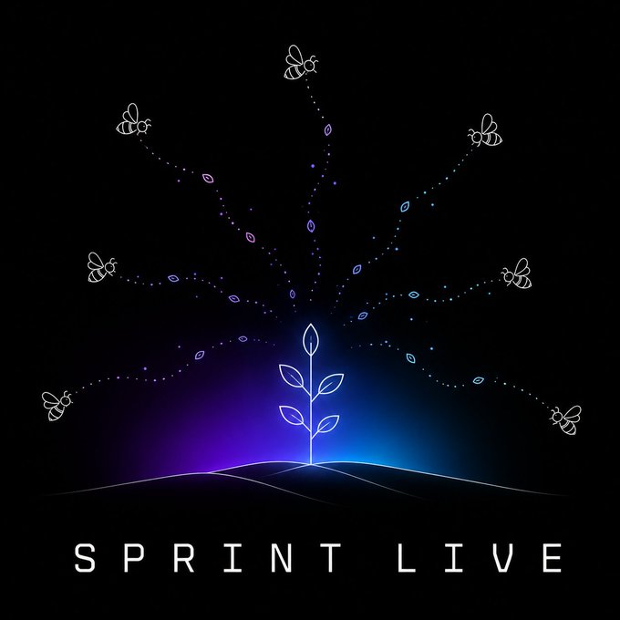 The image has a black background with white line art of bees flying around a plant that has leaves on it as well as a bird logo below them. There is text written beneath this, which reads "POLLINATORS is live." This post seems to be related to an online campaign promoting pollinators and their importance in our ecosystem. The phrase "Top 50 split $400 USDC, plus badges for everyone who shows up" suggests that a high-quality pollination event or program is being offered as part of the initiative.