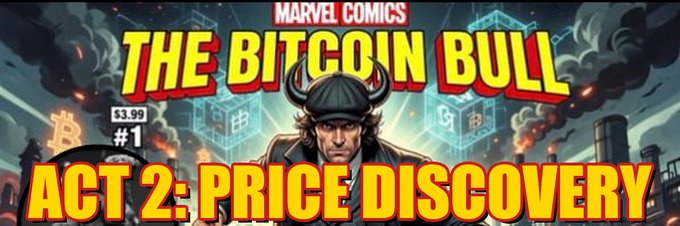 A comic-book style promotional graphic for "Marvel Comics' The Bitcoin Bull" issue #1, priced at $3.99, featuring the title "Act 2: Price Discovery." The dramatic cover art of a horned-helmeted bull warrior amid smoky industrial scenes visually emphasizes the post's message about $TBB's supply being tightly held, with ~73% locked in dev, deployer, and verified TBB Millionaire Group wallets, leaving only ~27% available for actual trading.