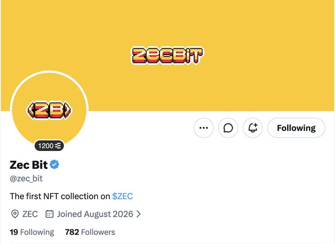 A screenshot of the verified X account **Zec Bit (@zec_bit)**, described as “The first NFT collection on **$ZEC**,” with **1,200** displayed, **19 Following**, and **782 Followers**. It accompanies the post: “Who wants @zec_bit WL spots?”